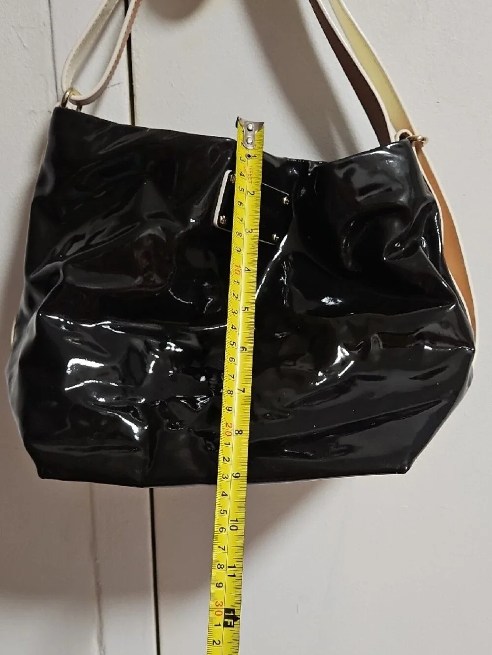 kate spade Black Patent Shoulder Bag with Light Tan Straps